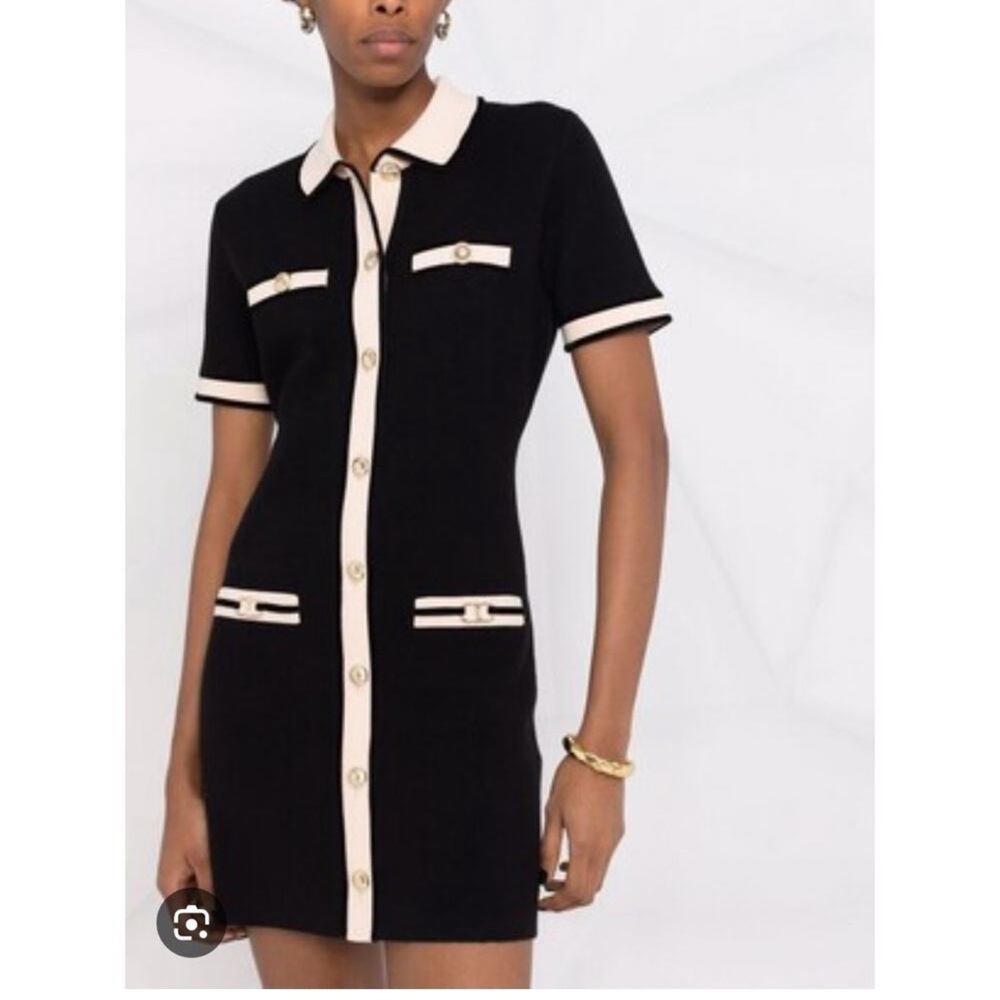 Maje Contrast Trim Knit Short Sleeve Pocket Dress NWT